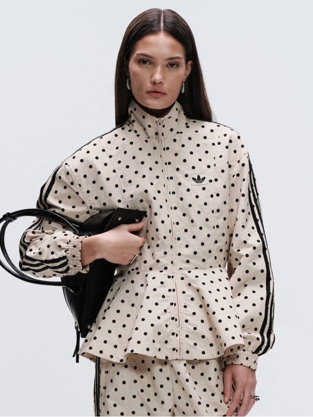adidas Originals Stone and Black Polka Dot Peplum Track Jacket